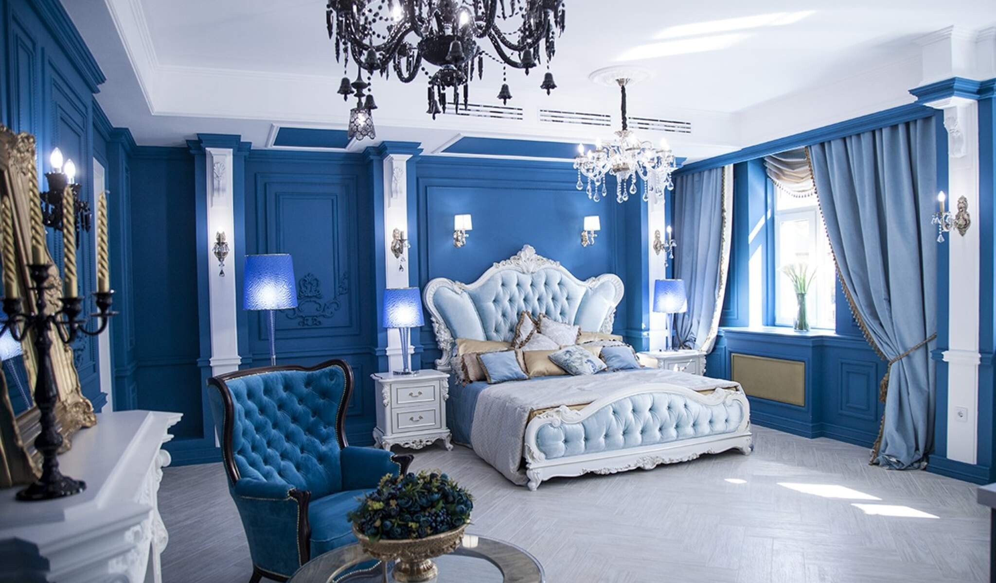 Красивые синие комнаты. Синяя спальня. Спальня в синих тонах. Спальня в сине белых тонах. Спальня в бело голубых тонах.