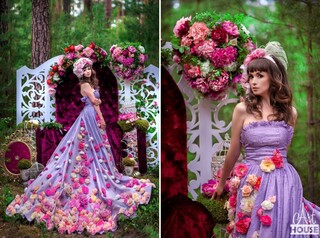 Мы декорировали цветами наше лиловое платье, ушло огромное количество цветов, но получилось шикаарно!